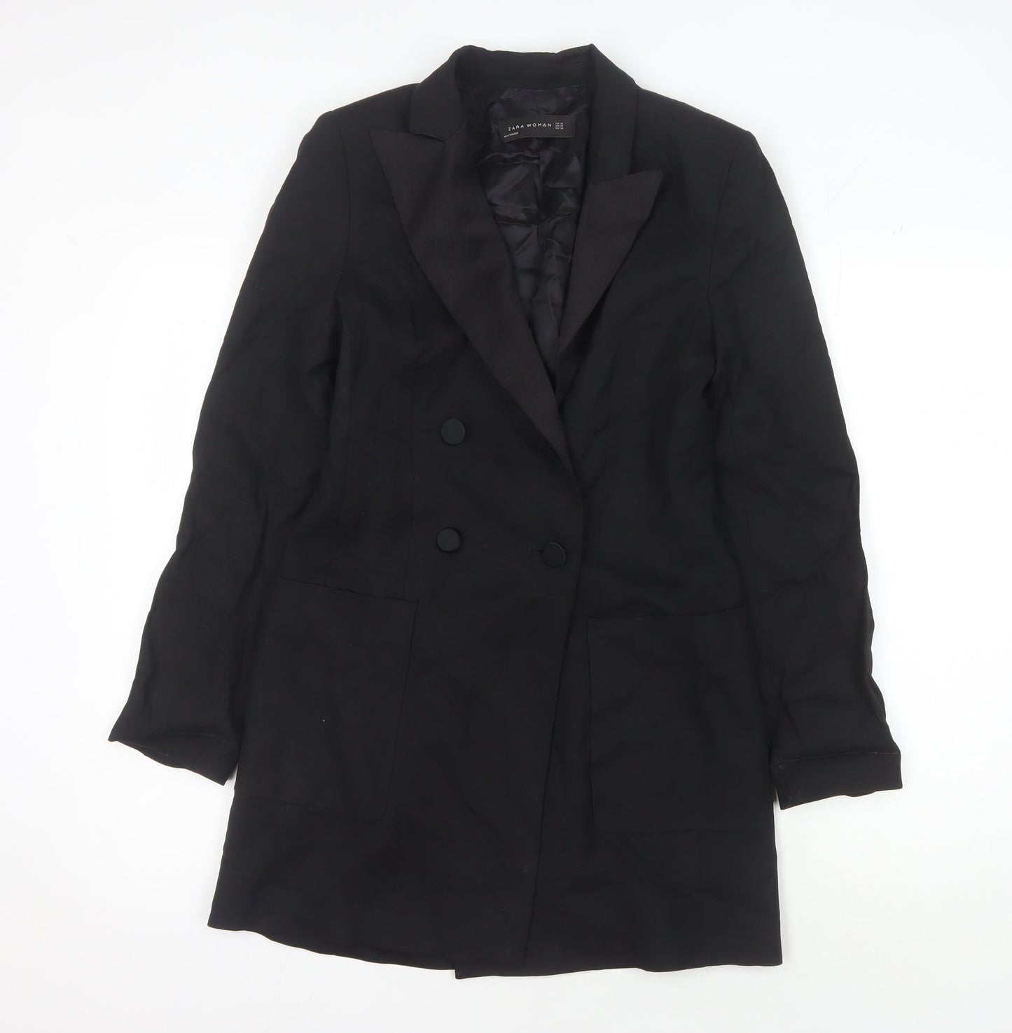 Zara Women Black XS Double-Breasted Blazer