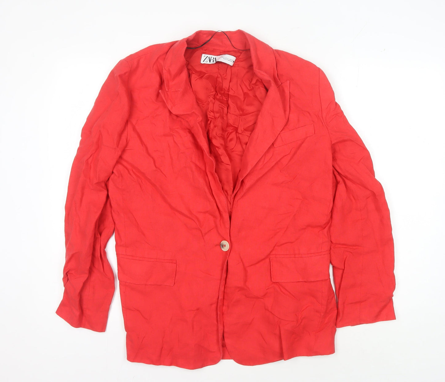 Zara Women's Red Blazer Linen Size 8 Button