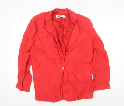 Zara Women's Red Blazer Linen Size 8 Button