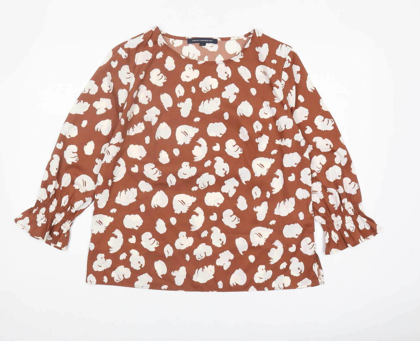 French Connection Women's Brown Animal Print Blouse L