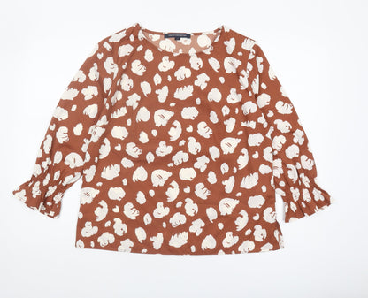 French Connection Women's Brown Animal Print Blouse L