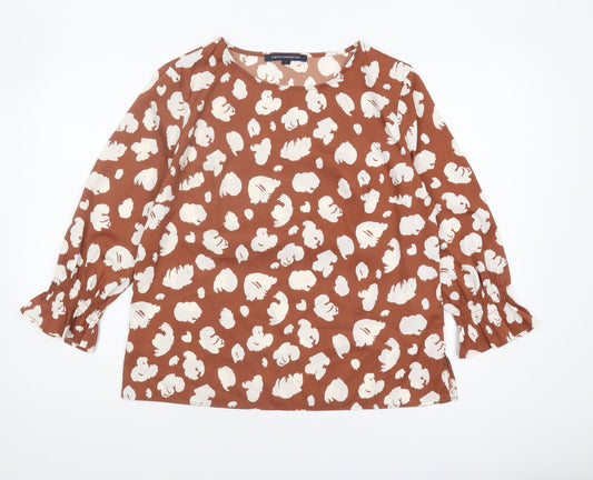 French Connection Women's Brown Animal Print Blouse L
