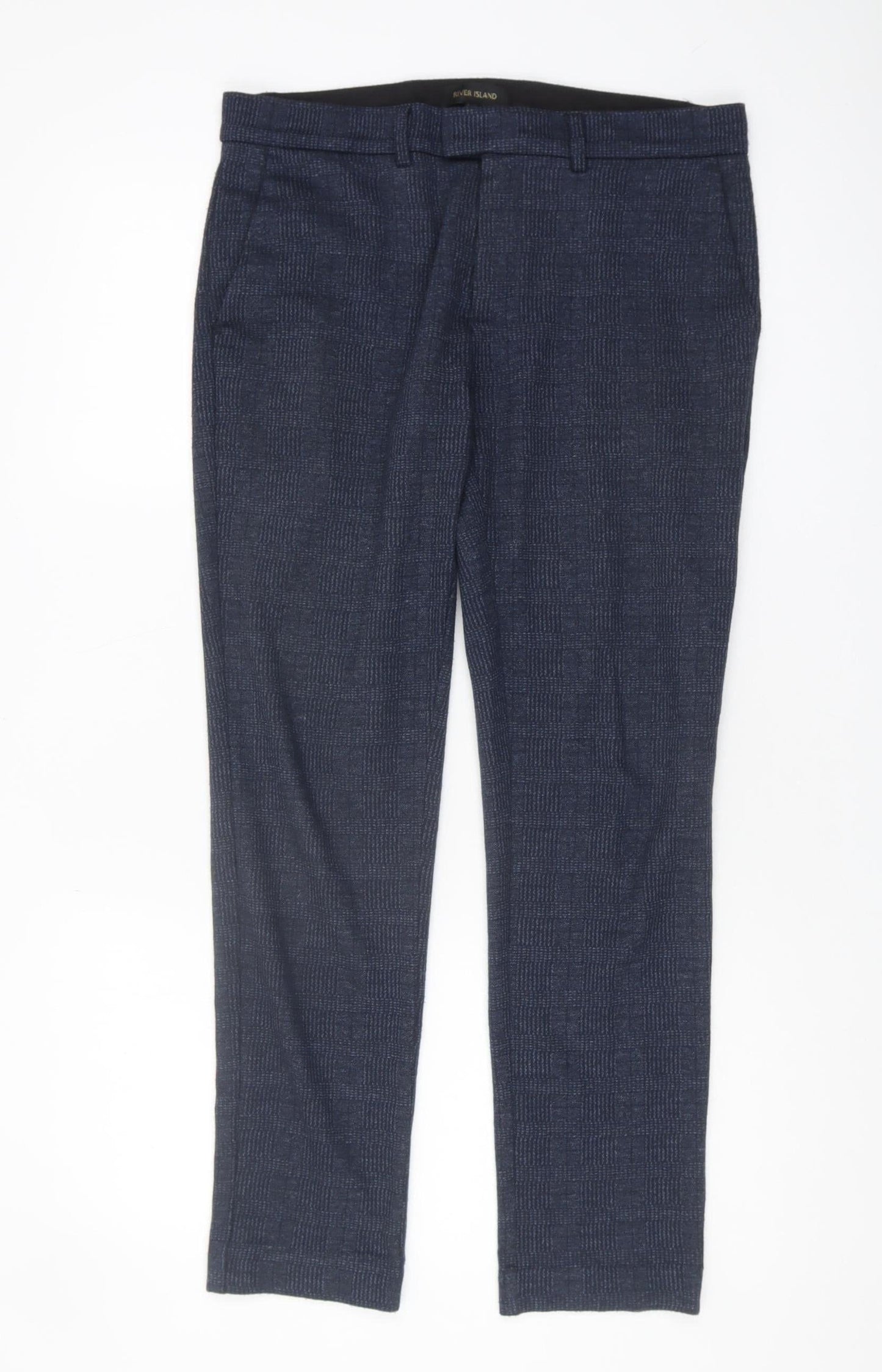 River Island Men's Blue Check Trousers, Size 30