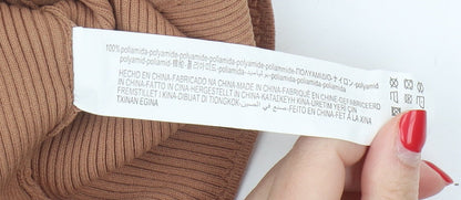 Bershka Women's Brown Cropped V-Neck Top - Size 2