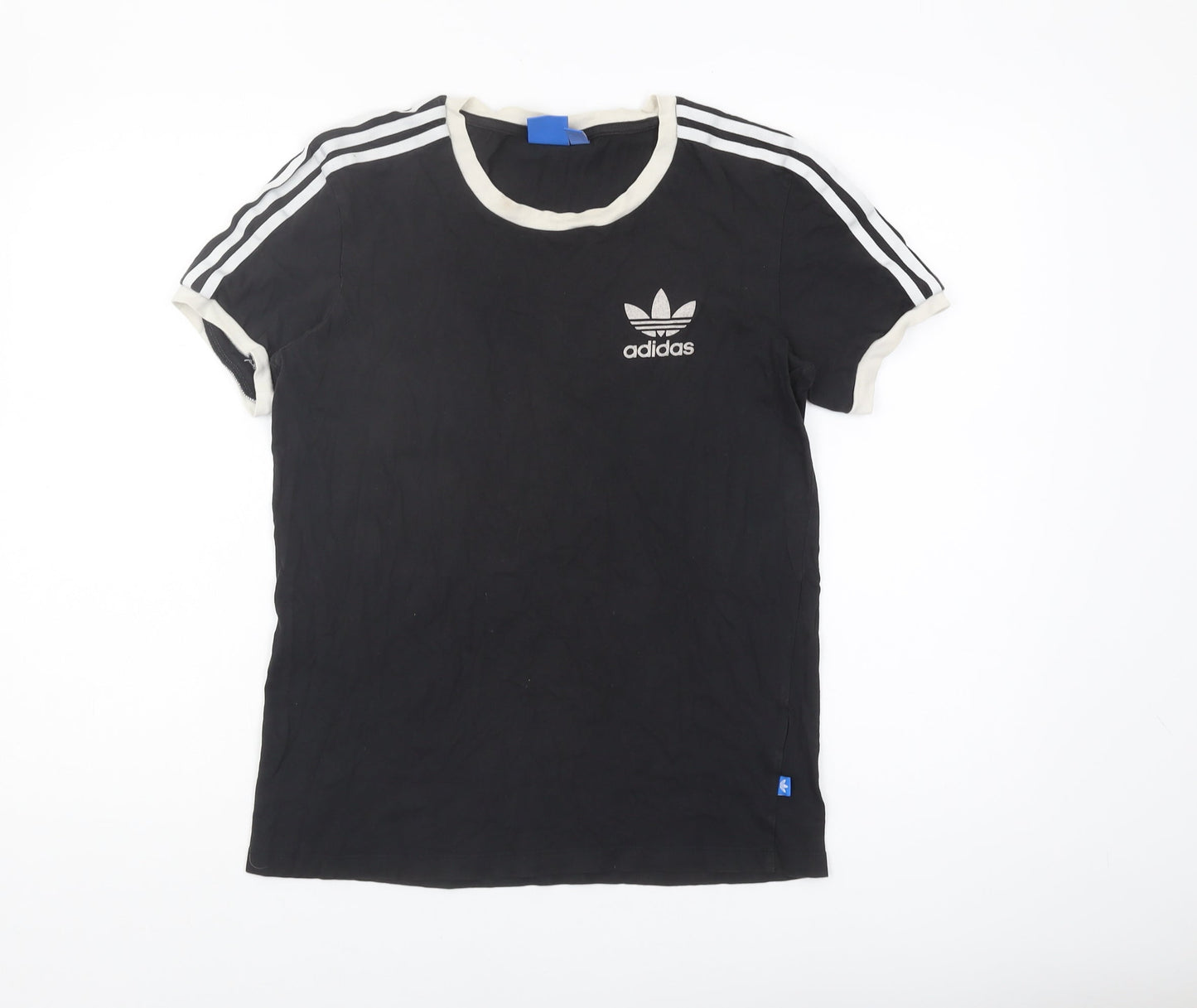 Womens UK Size 4 adidas Black Ringer T-Shirt