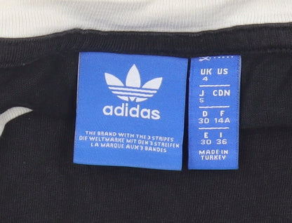 Womens UK Size 4 adidas Black Ringer T-Shirt