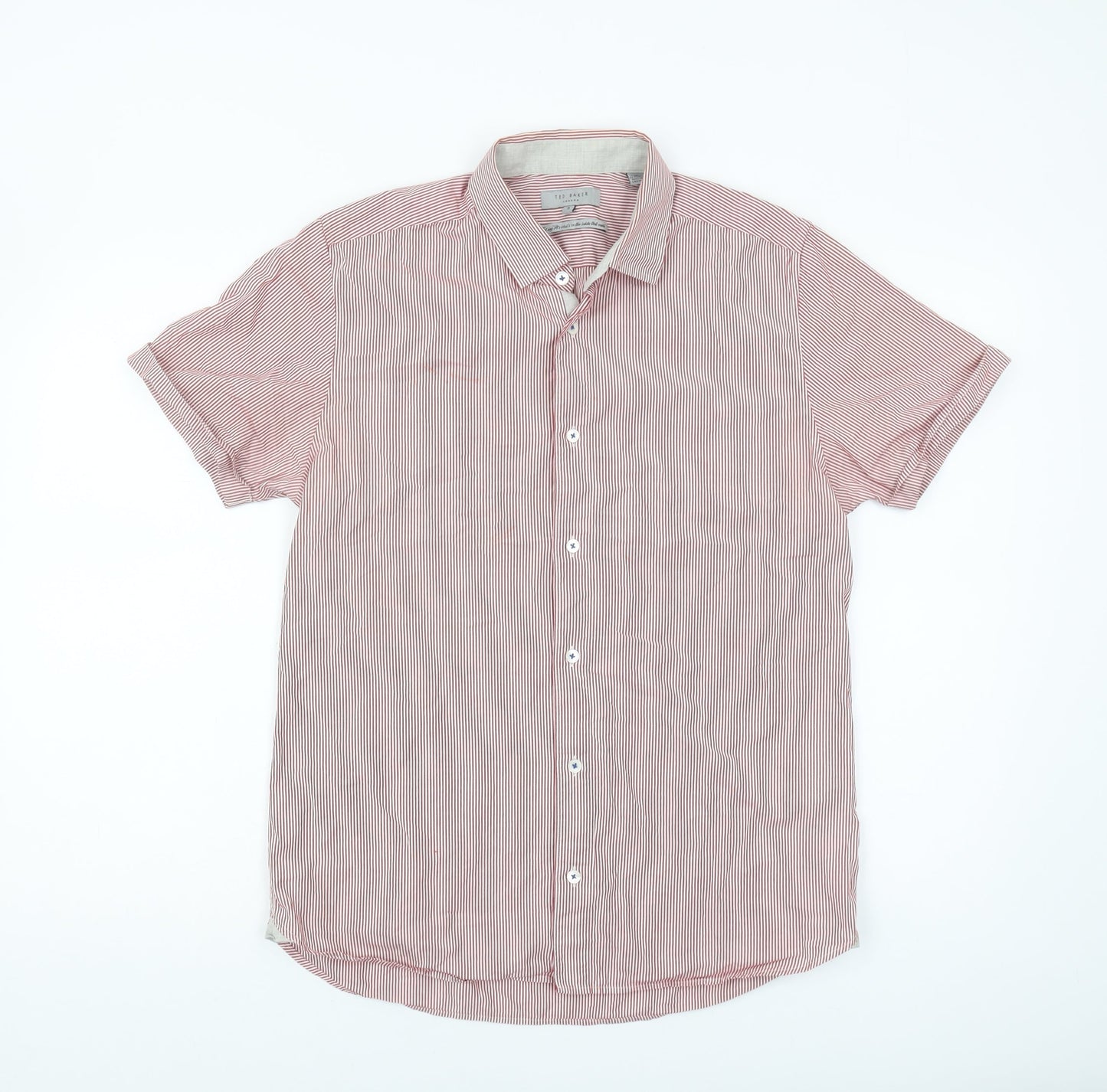 Ted Baker Men's Red Striped Shirt M - Casual Cotton Elegance