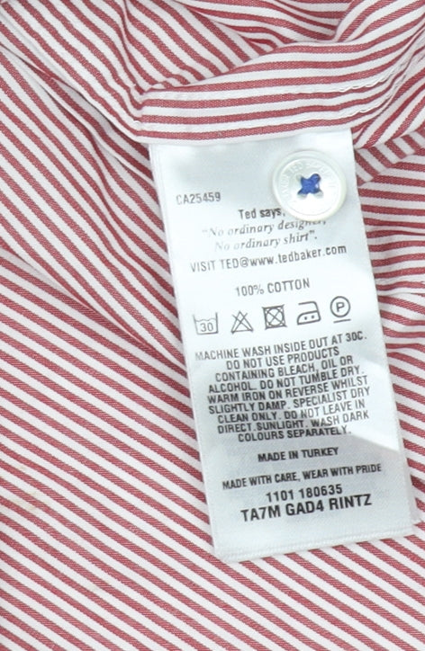 Ted Baker Men's Red Striped Shirt M - Casual Cotton Elegance