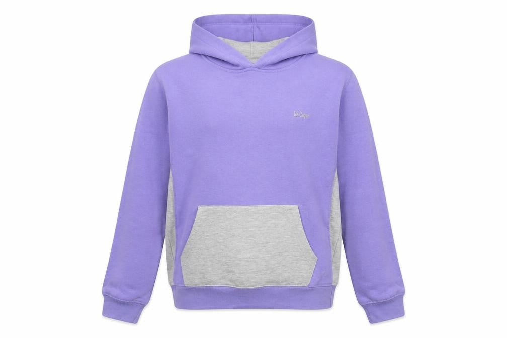 Front view of Lee Cooper boys’ purple & grey pullover hoodie, size 13