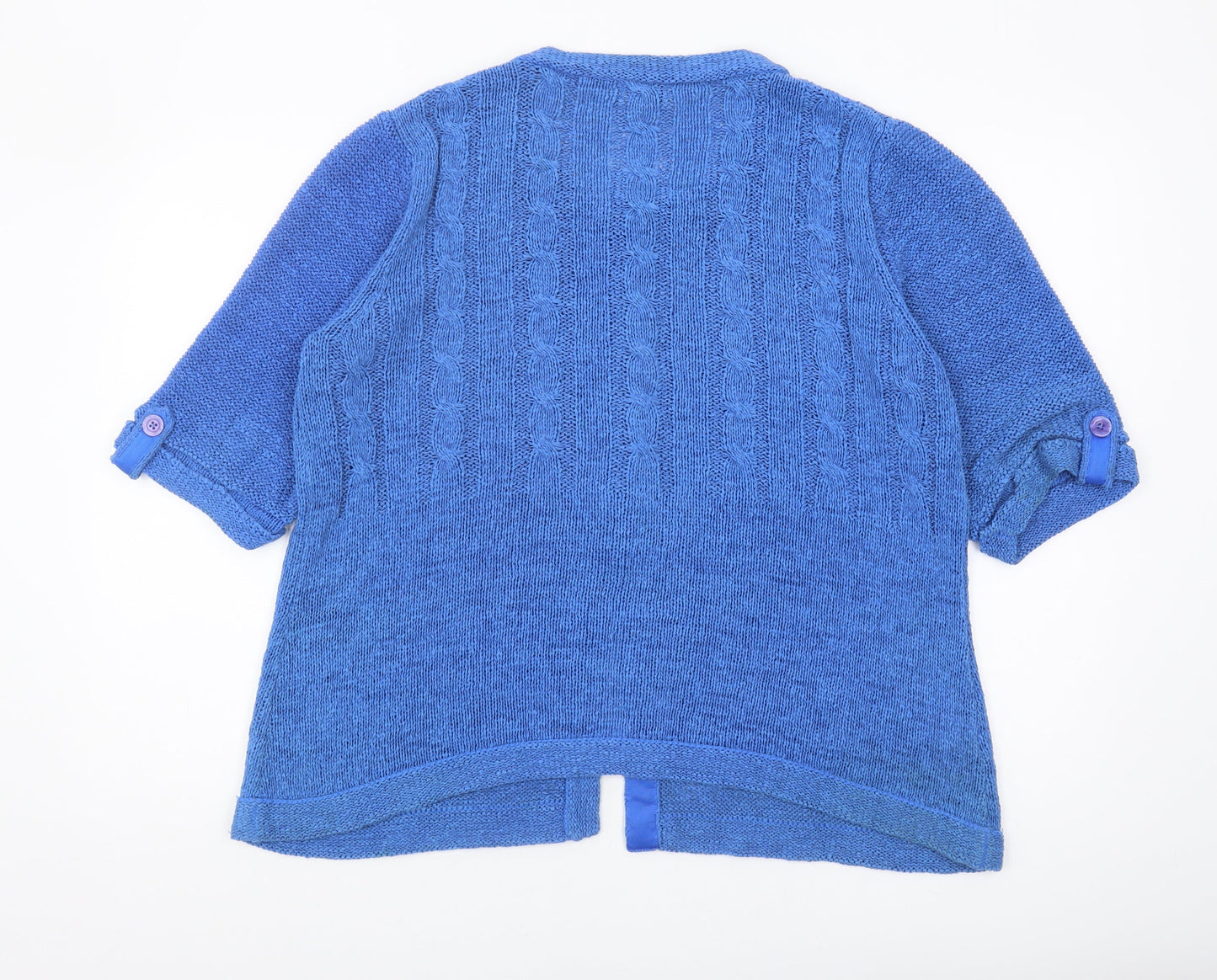 CC Women's Blue Cardigan XL Cable-Knit Round Neck