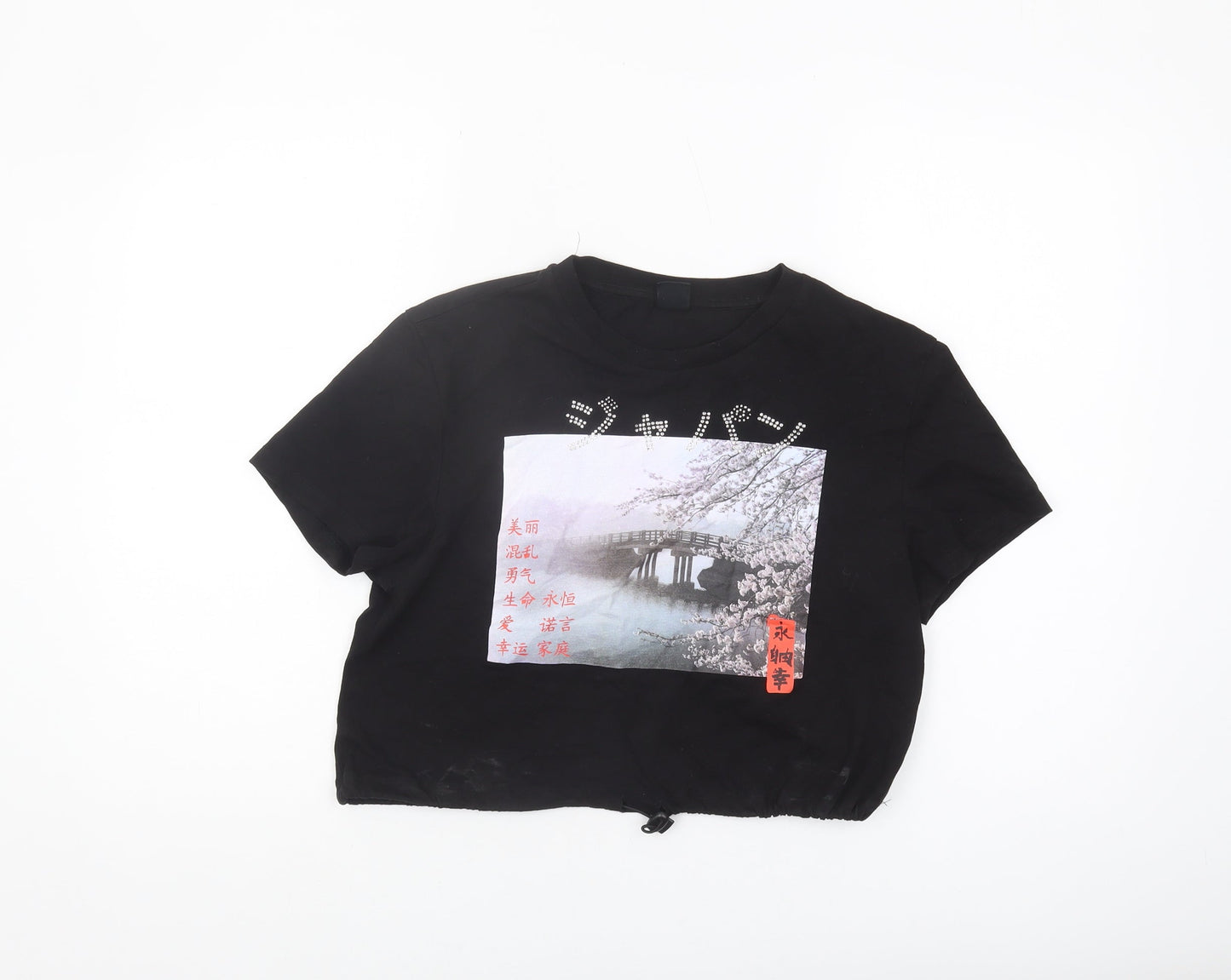 Womens UK Size M Urban Outfitters Black Cropped T-Shirt
