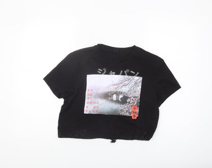 Womens UK Size M Urban Outfitters Black Cropped T-Shirt