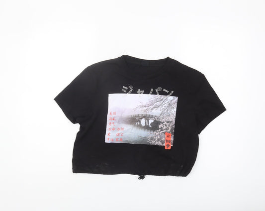 Womens UK Size M Urban Outfitters Black Cropped T-Shirt