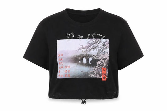 Womens UK Size M Urban Outfitters Black Cropped T-Shirt