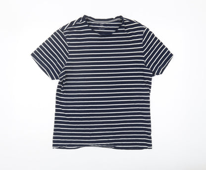 Marks and Spencer Men's Blue Striped T-Shirt, Size S