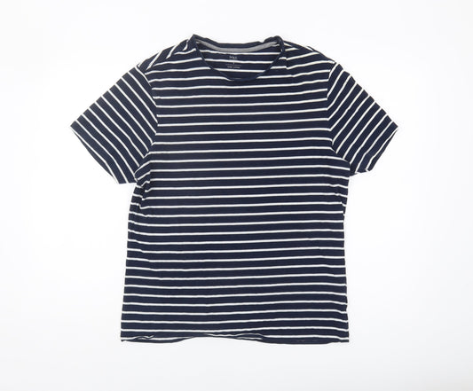 Marks and Spencer Men's Blue Striped T-Shirt, Size S