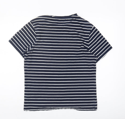 Marks and Spencer Men's Blue Striped T-Shirt, Size S