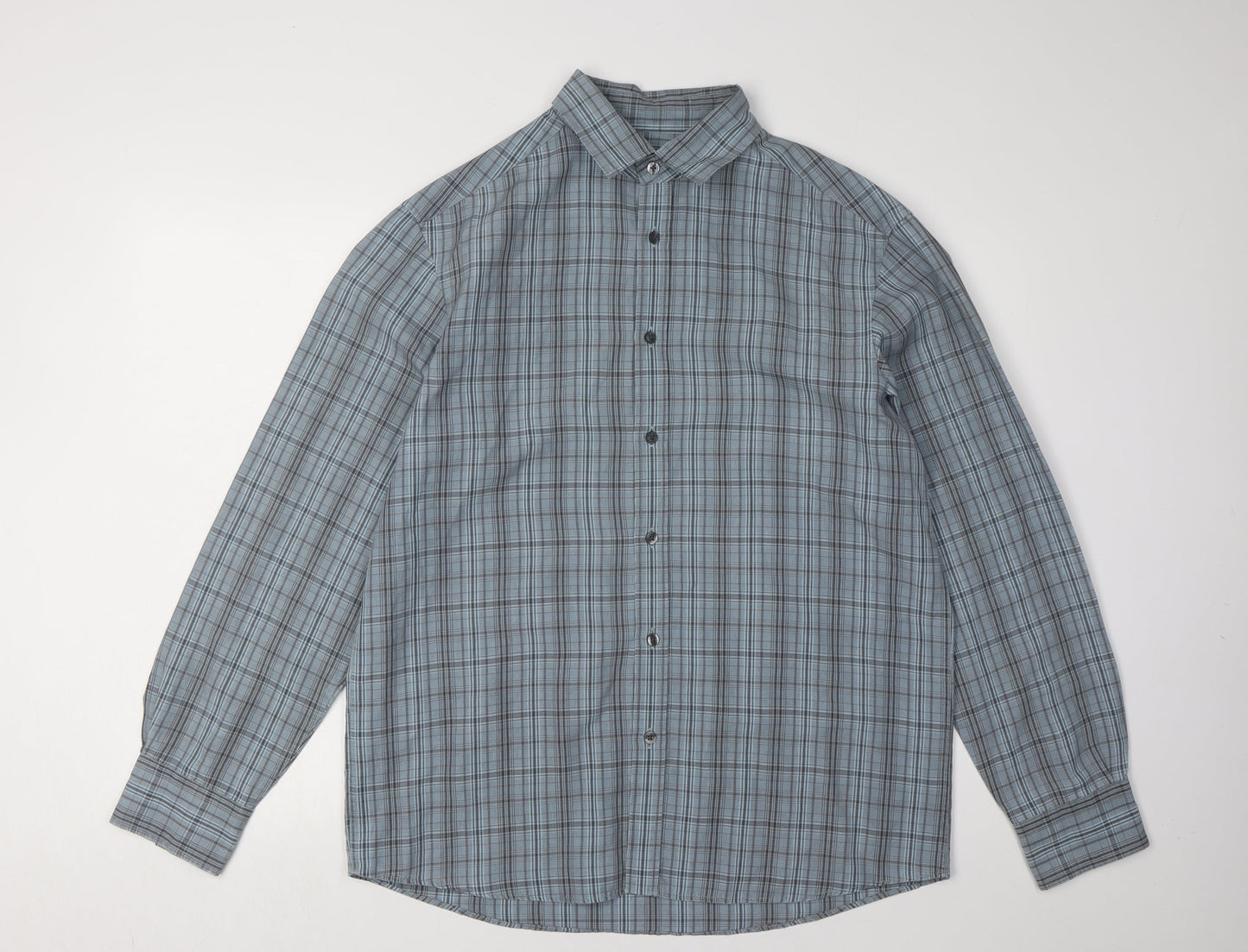 Marks and Spencer Men's Green Plaid Casual Shirt M