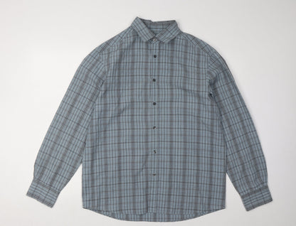 Marks and Spencer Men's Green Plaid Casual Shirt M
