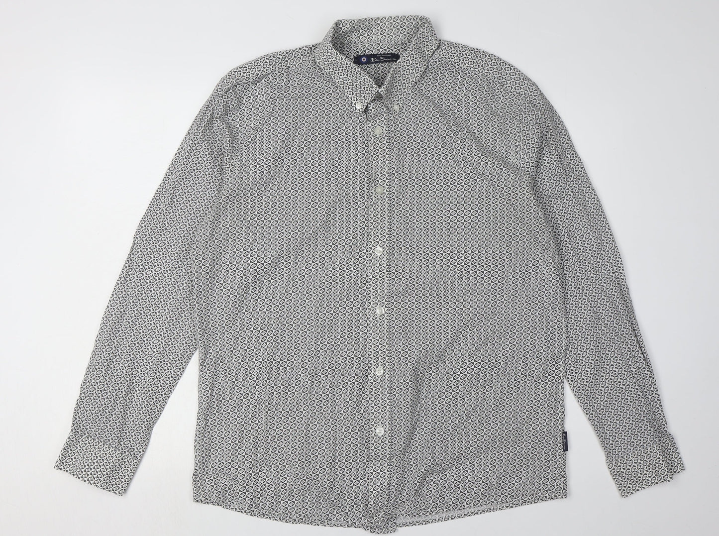 Ben Sherman Men's Ivory Geometric Long Sleeve Shirt - L