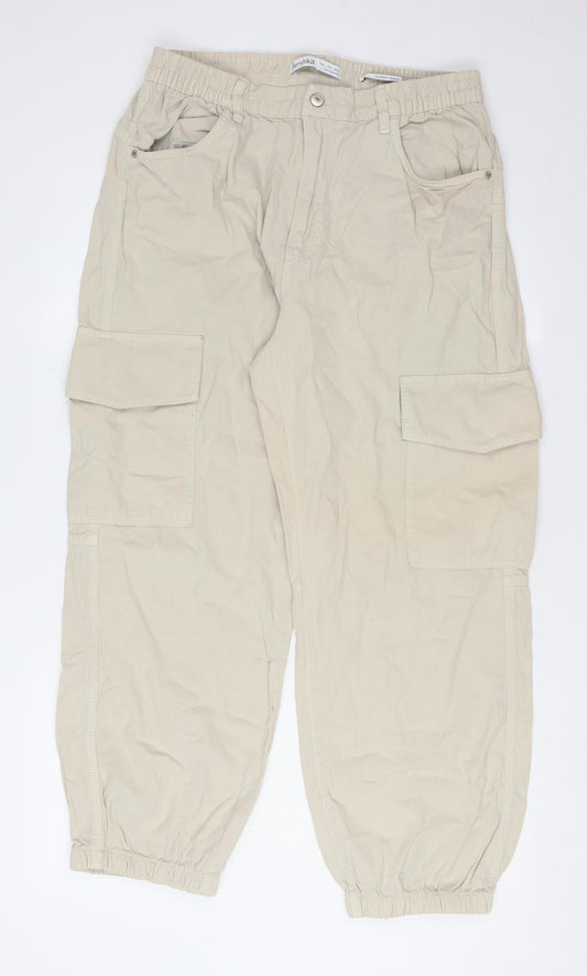 Bershka Beige Cargo Trousers, Size L, Unisex Comfort