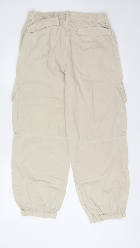 Bershka Beige Cargo Trousers, Size L, Unisex Comfort