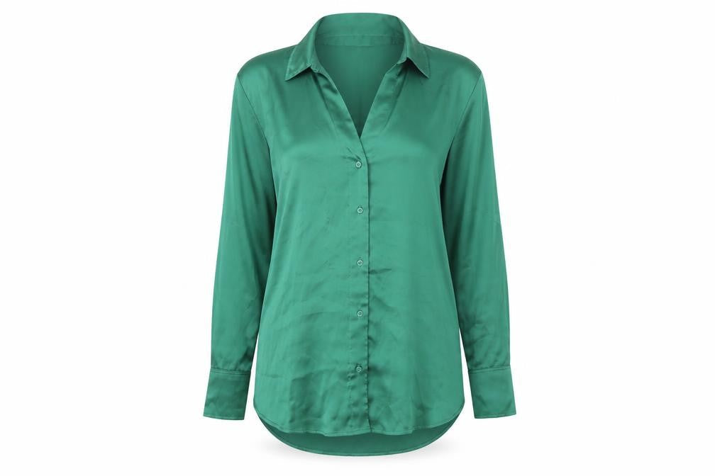 Front view of H&M Green Button-Up Shirt for unisex adults s