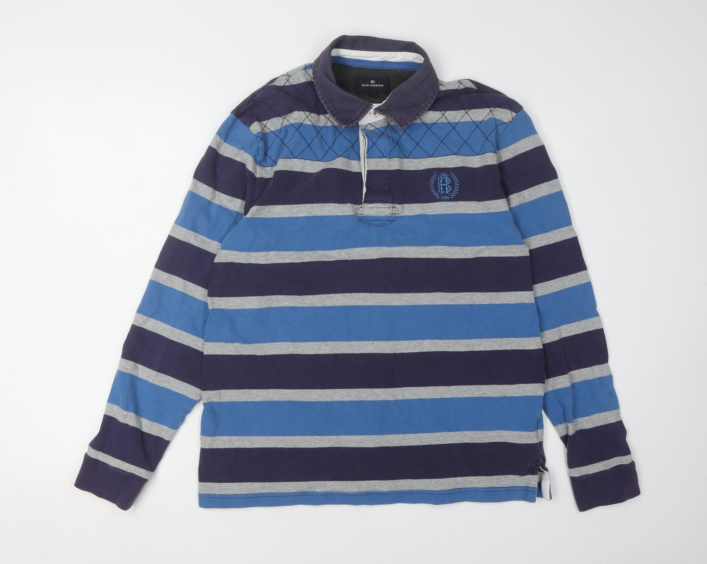 Marks and Spencer Men's Blue Striped Polo M