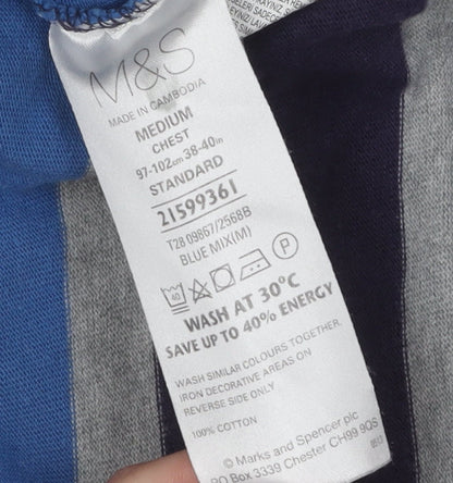 Marks and Spencer Men's Blue Striped Polo M