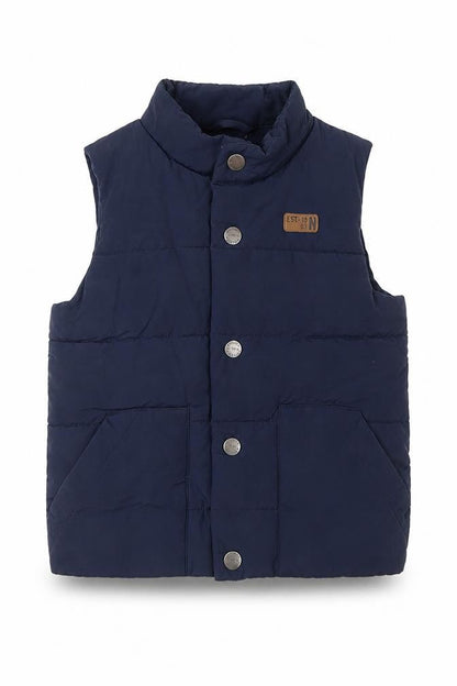 Front view of Next boys’ blue padded vest jacket 2 years sleeveless