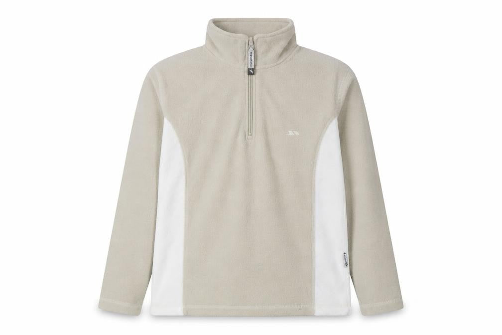 Front view of Trespass boys’ beige 1/2 zip fleece sweatshirt l