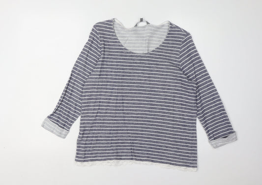 Laura Ashley Women's Blue Striped 3/4 Sleeve Top UK 16