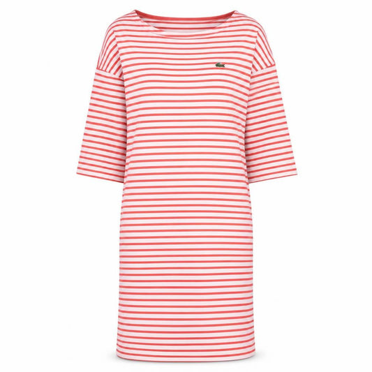 Front view of Lacoste L!VE Women's Red Stripe T-Shirt Dress M