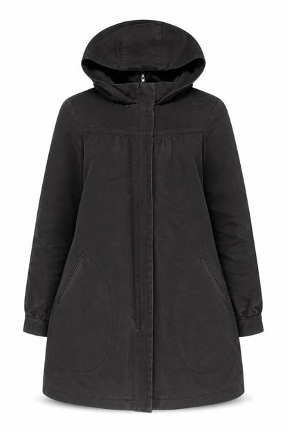 Comptoir Des Cotonniers Women's Black Hooded Coat Size 8
