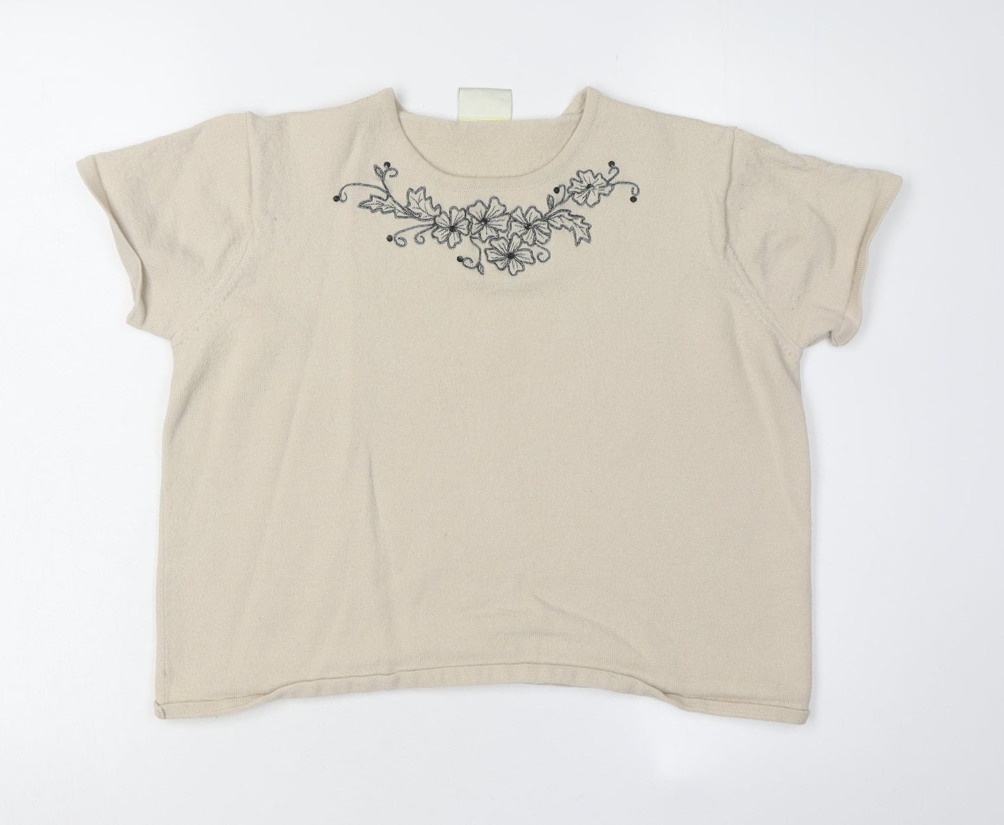 Eastex Women's Beige Embroidered Short Sleeve Top