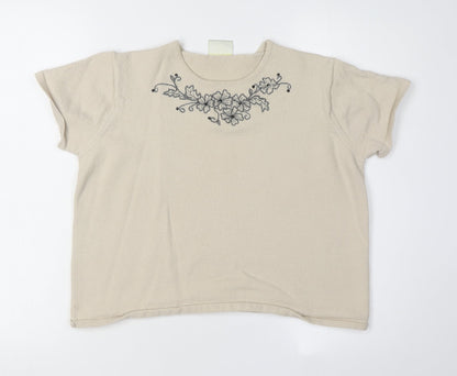Eastex Women's Beige Embroidered Short Sleeve Top