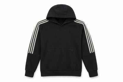 Front view of Adidas boys’ black hoodie, 13-14 years, striped pullover