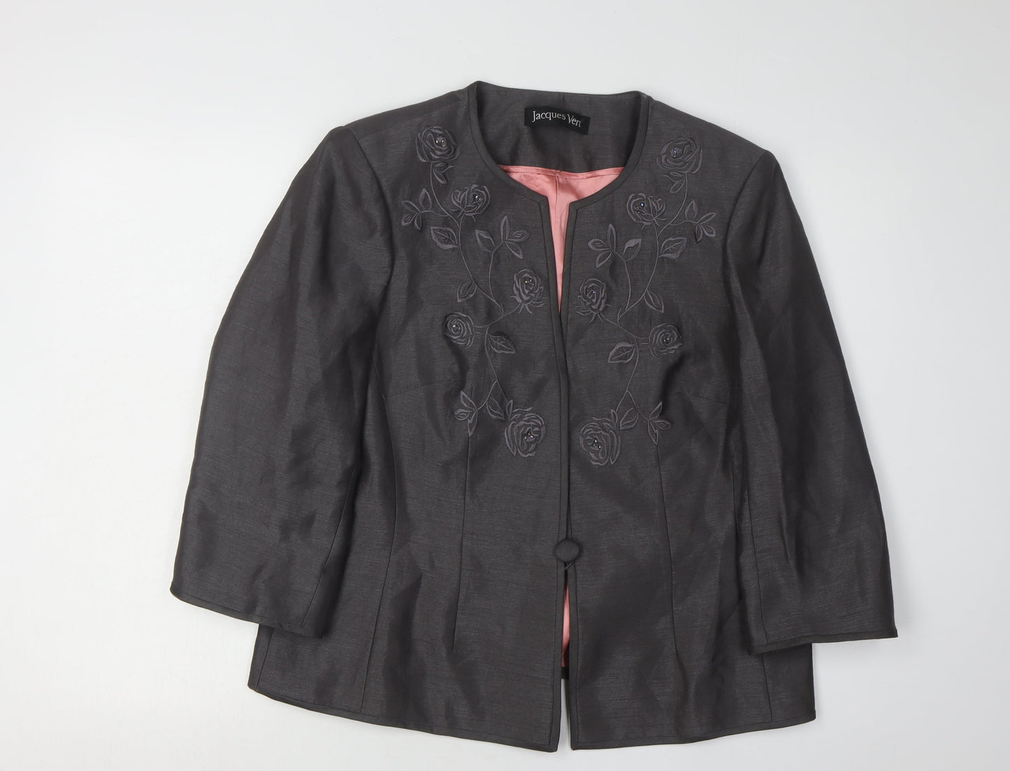 Jacques Vert Women Grey Blazer Size 16 Floral