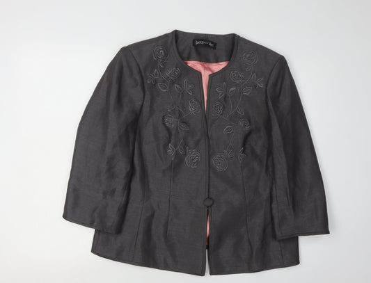 Jacques Vert Women Grey Blazer Size 16 Floral