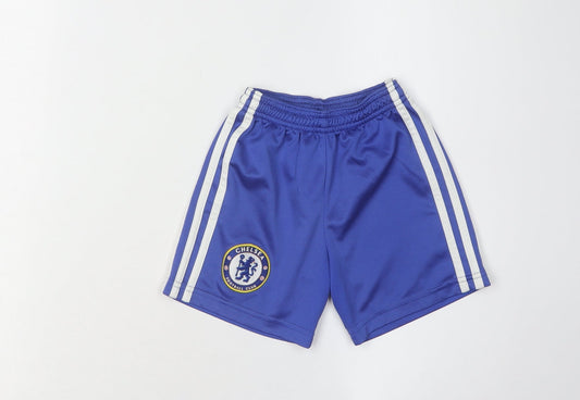 Additional front view of Adidas boys’ blue football shorts size 4y athletic elastic