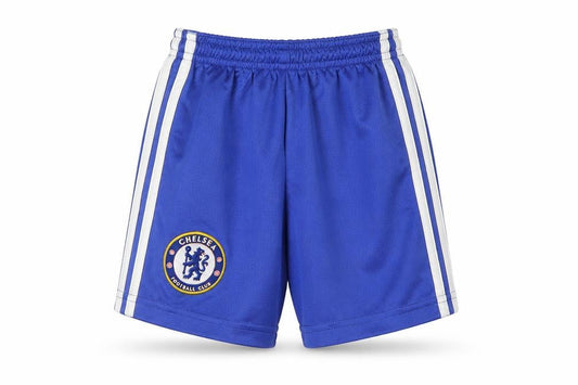 Front view of Adidas boys’ blue football shorts size 4y athletic elastic