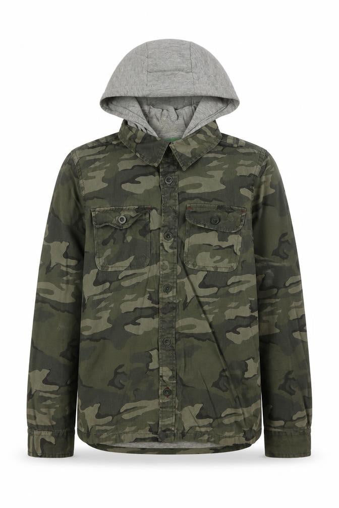 Front view of Mountain Warehouse boys’' camo hoodie jacket 11-12y