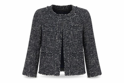 Front view of Michael Kors Women's Blue Bouclé Blazer, size 6