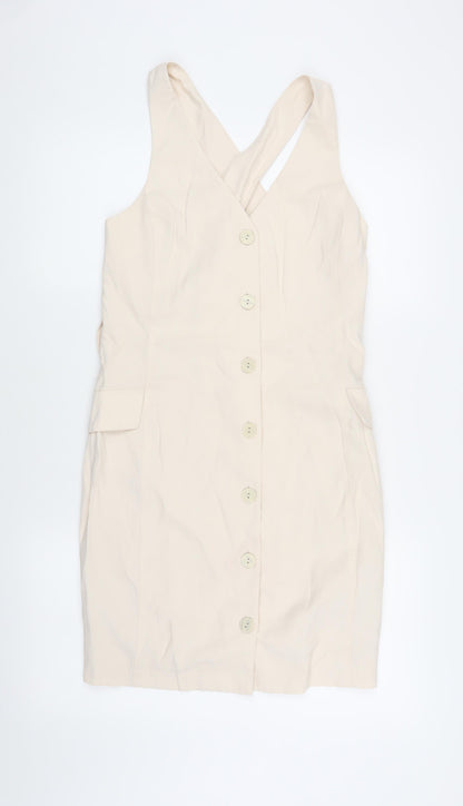 MNG Women's Beige S Pinafore Dress with Buttons