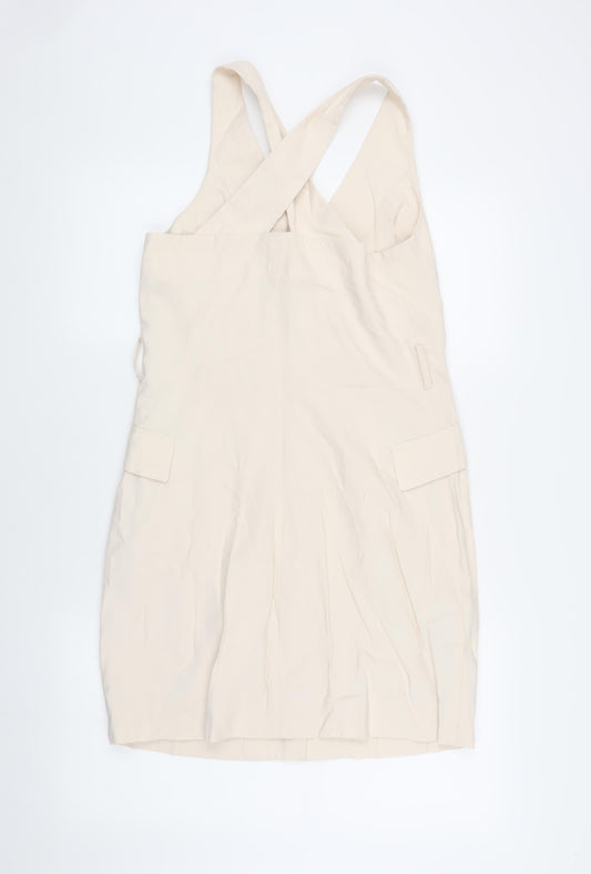 MNG Women's Beige S Pinafore Dress with Buttons