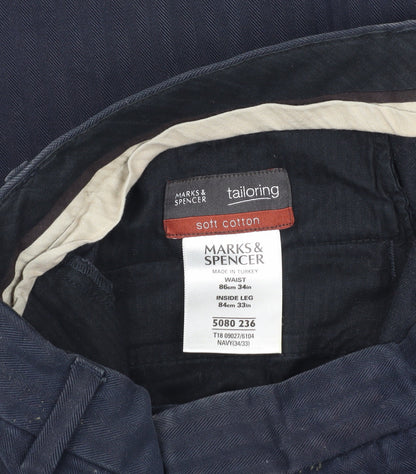 Marks and Spencer Men's Blue Trousers, Size 34