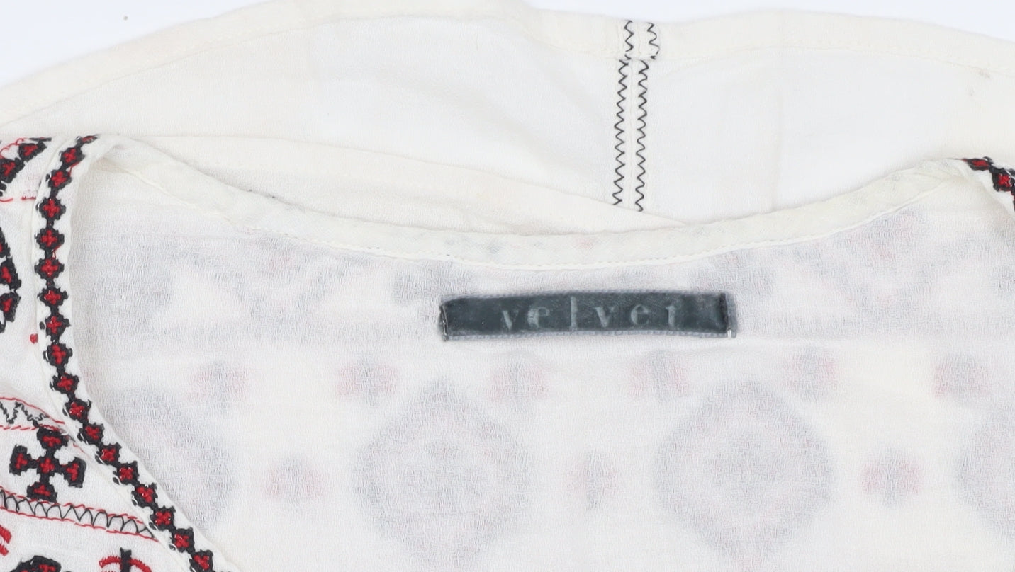 Womens UK Size S Velvet Ivory Tunic Blouse