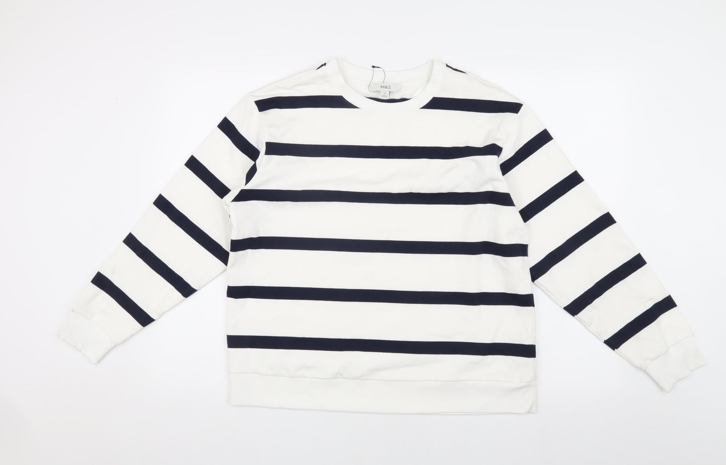Marks and Spencer White Striped Sweatshirt - Medium