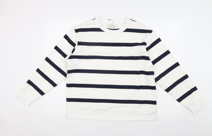 Marks and Spencer White Striped Sweatshirt - Medium