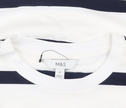 Marks and Spencer White Striped Sweatshirt - Medium